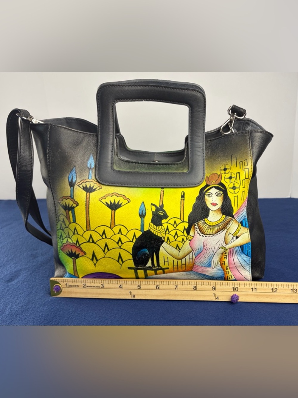 Sukriti Hand-Painted Leather Bag with Egyptian inspired Motif Made in India - Picture 6 of 10